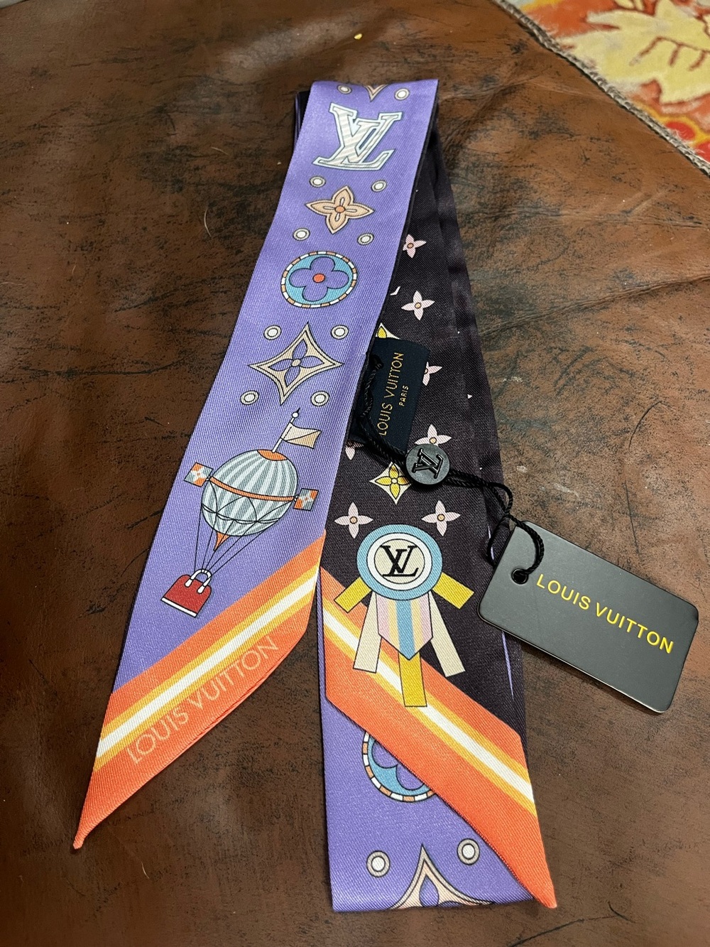 Louis. Vuitton. Hot Air Balloon Purple Monogram Silk Scarf